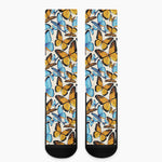 Turquoise And Orange Butterfly Print Crew Socks