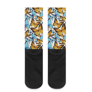 Turquoise And Orange Butterfly Print Crew Socks