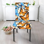 Turquoise And Orange Butterfly Print Dining Chair Slipcover