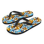 Turquoise And Orange Butterfly Print Flip Flops