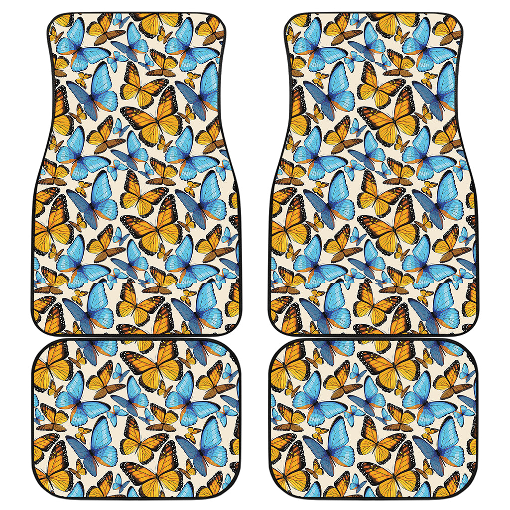 Turquoise And Orange Butterfly Print Front and Back Car Floor Mats