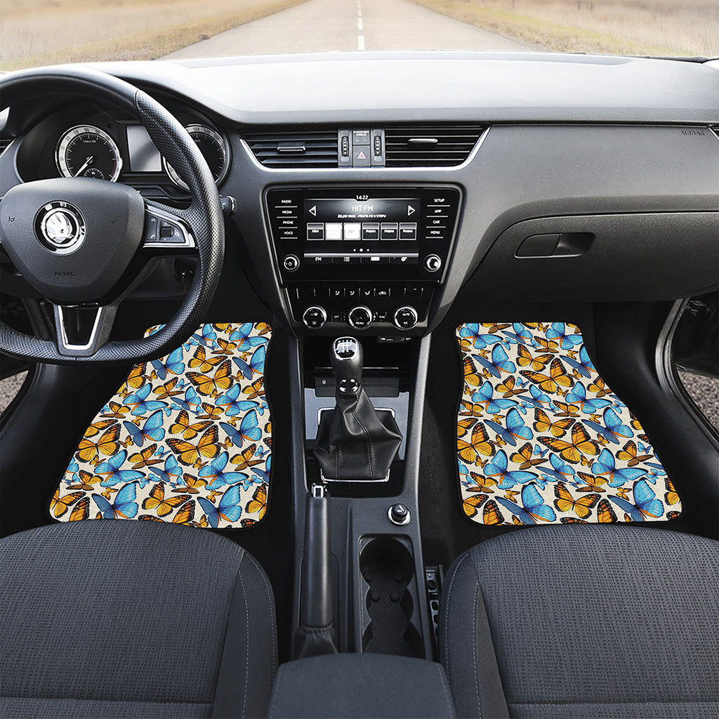 Turquoise And Orange Butterfly Print Front and Back Car Floor Mats