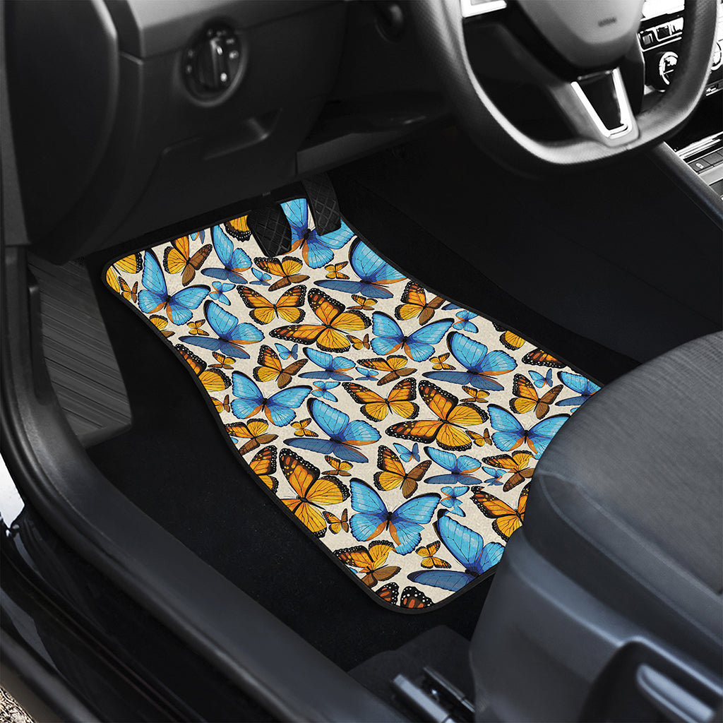 Turquoise And Orange Butterfly Print Front and Back Car Floor Mats