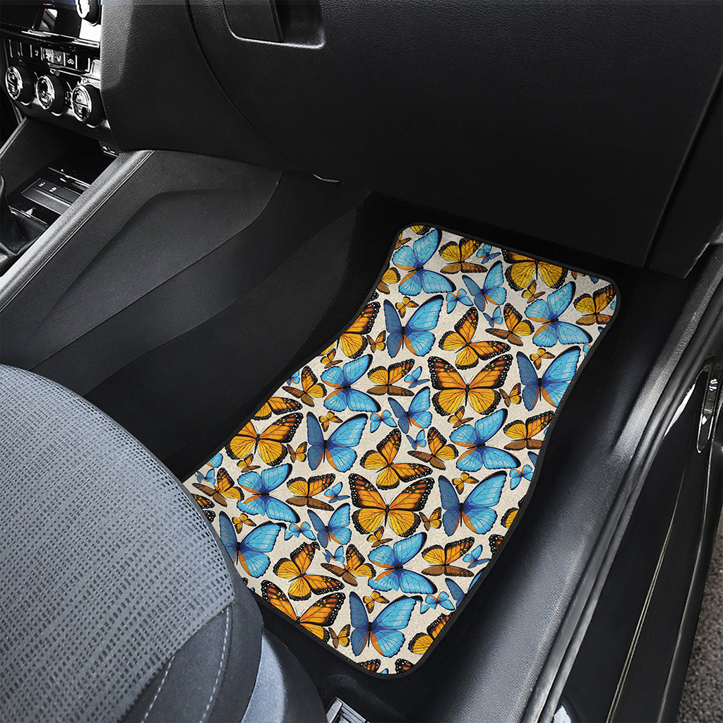 Turquoise And Orange Butterfly Print Front and Back Car Floor Mats