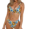 Turquoise And Orange Butterfly Print Front Bow Tie Bikini