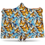 Turquoise And Orange Butterfly Print Hooded Blanket