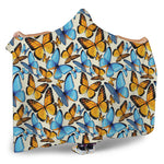 Turquoise And Orange Butterfly Print Hooded Blanket
