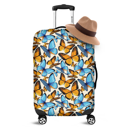 Turquoise And Orange Butterfly Print Luggage Cover