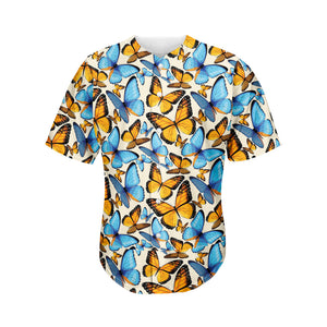 Turquoise And Orange Butterfly Print Men's Baseball Jersey