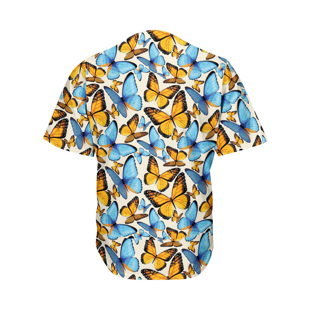 Turquoise And Orange Butterfly Print Men's Baseball Jersey