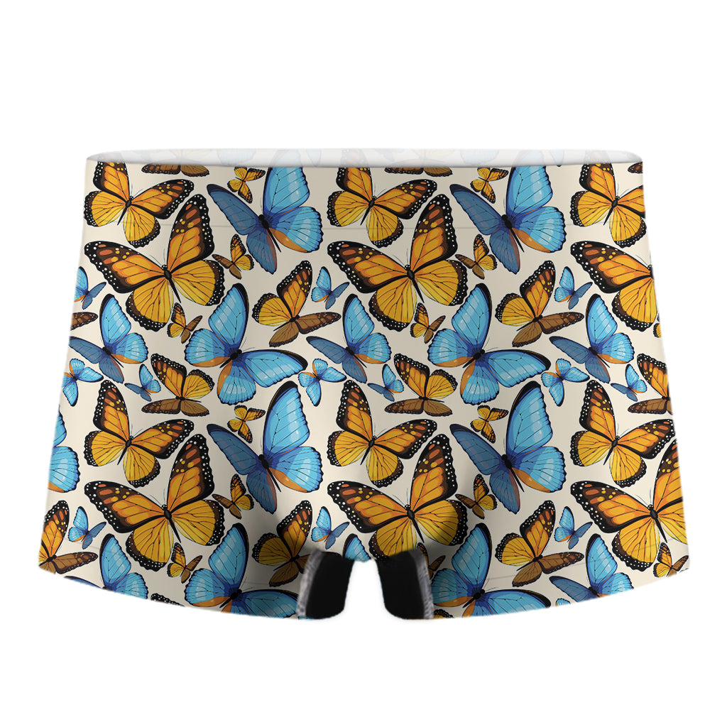Turquoise And Orange Butterfly Print Men's Boxer Briefs