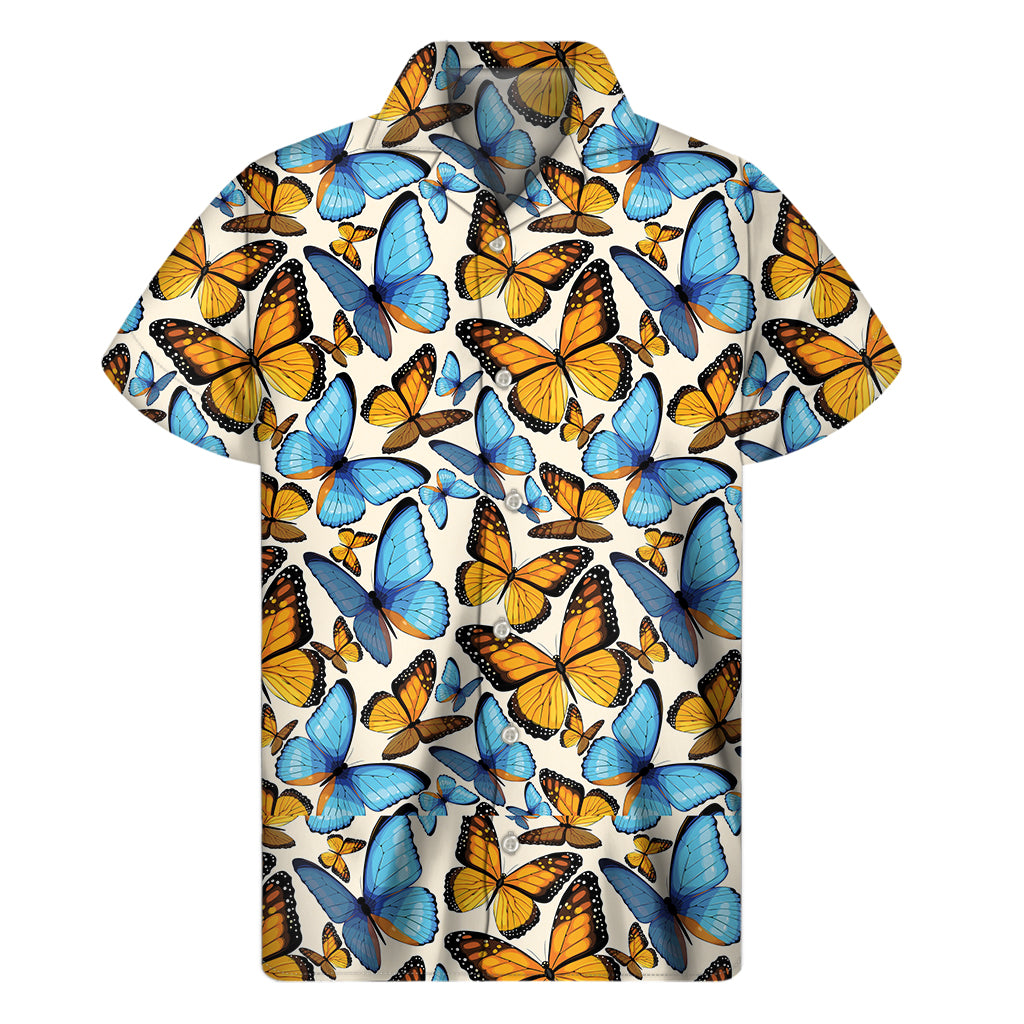 Turquoise And Orange Butterfly Print Men's Short Sleeve Shirt