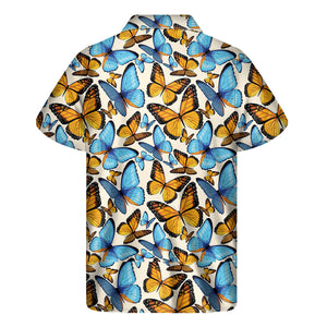 Turquoise And Orange Butterfly Print Men's Short Sleeve Shirt
