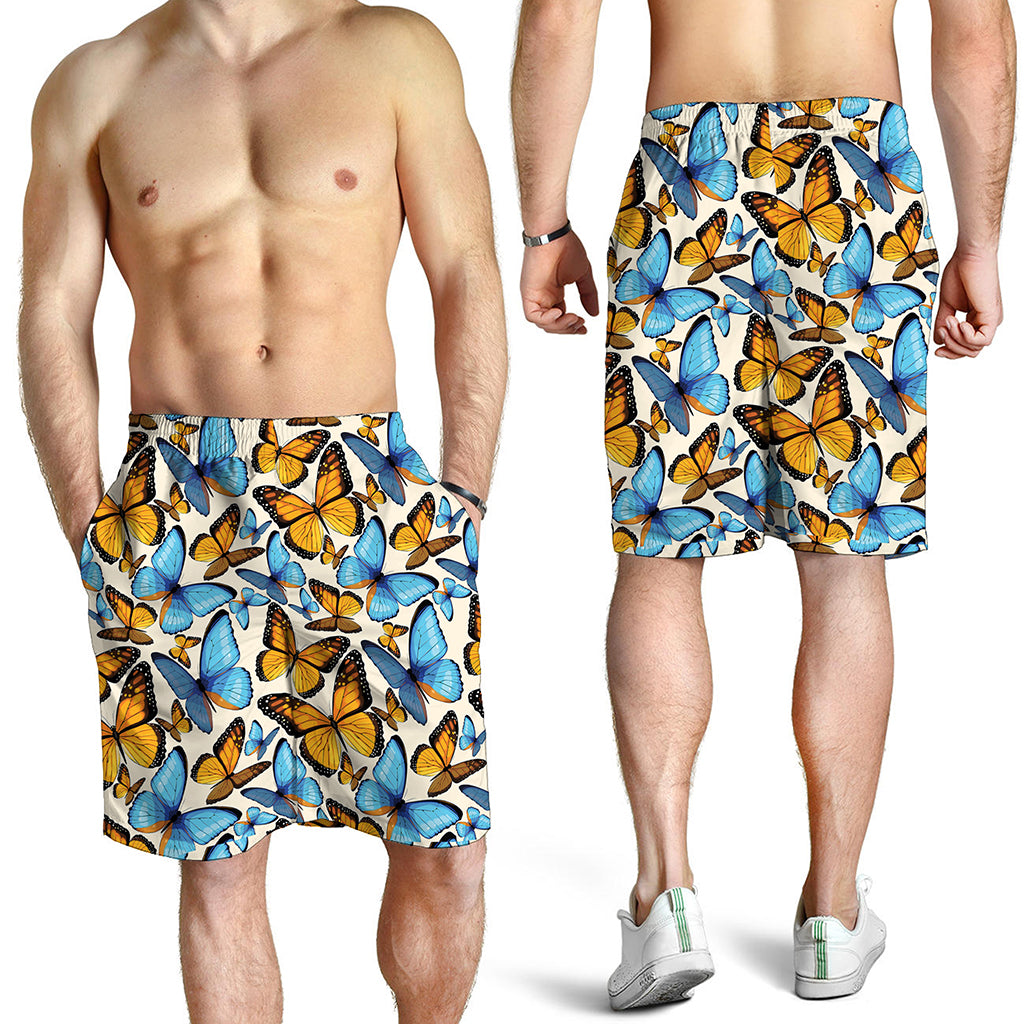 Turquoise And Orange Butterfly Print Men's Shorts