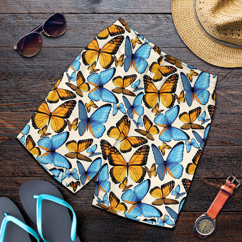Turquoise And Orange Butterfly Print Men's Shorts