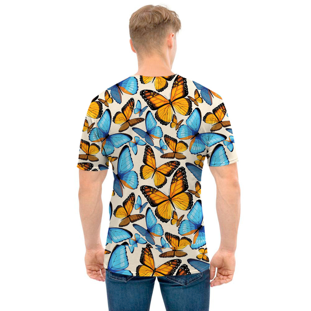 Turquoise And Orange Butterfly Print Men's T-Shirt