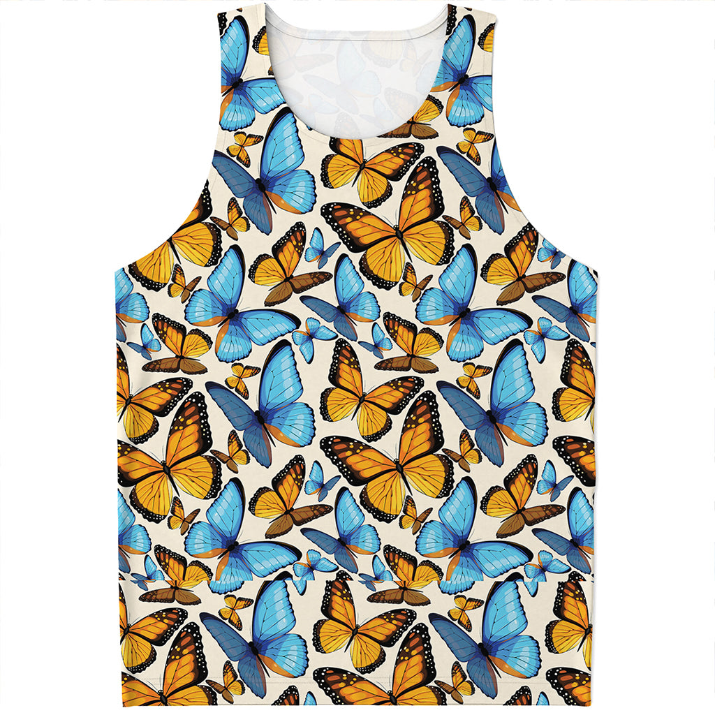 Turquoise And Orange Butterfly Print Men's Tank Top