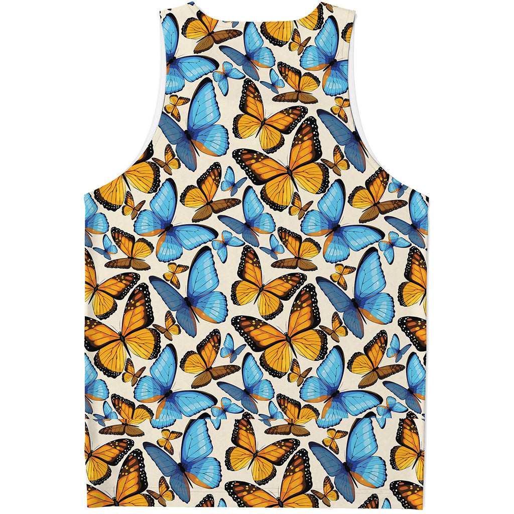 Turquoise And Orange Butterfly Print Men's Tank Top