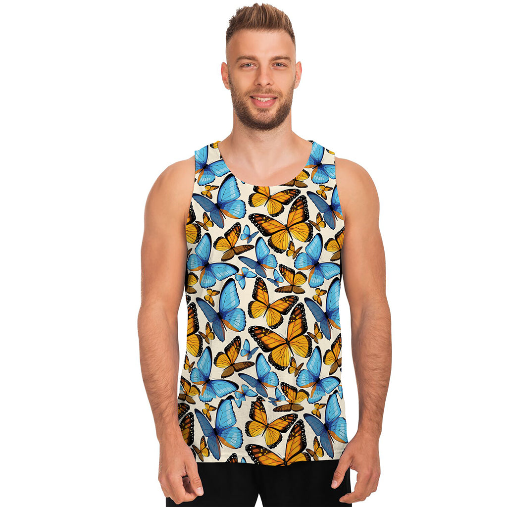 Turquoise And Orange Butterfly Print Men's Tank Top