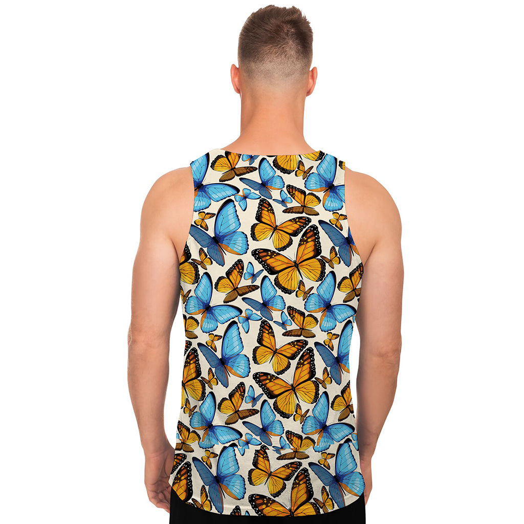 Turquoise And Orange Butterfly Print Men's Tank Top