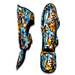 Turquoise And Orange Butterfly Print Muay Thai Shin Guard