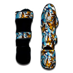 Turquoise And Orange Butterfly Print Muay Thai Shin Guard