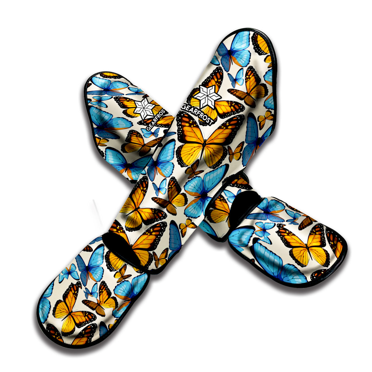 Turquoise And Orange Butterfly Print Muay Thai Shin Guard