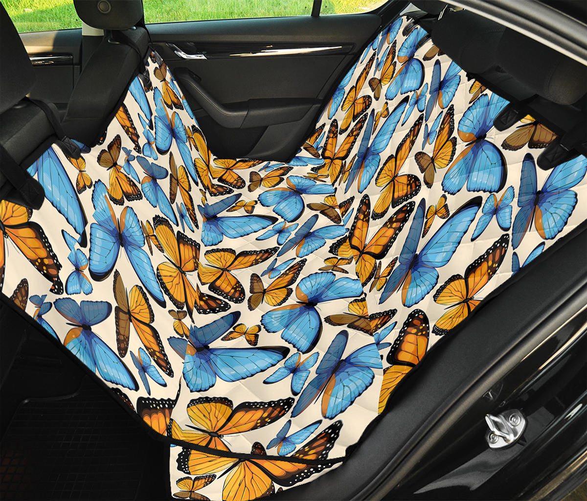 Turquoise And Orange Butterfly Print Pet Car Back Seat Cover