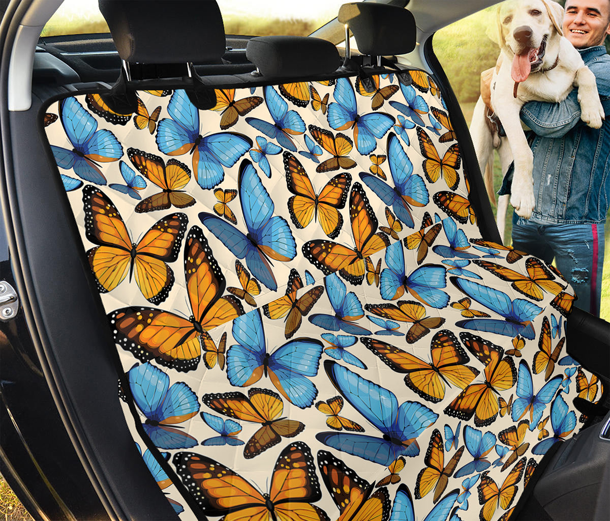 Turquoise And Orange Butterfly Print Pet Car Back Seat Cover
