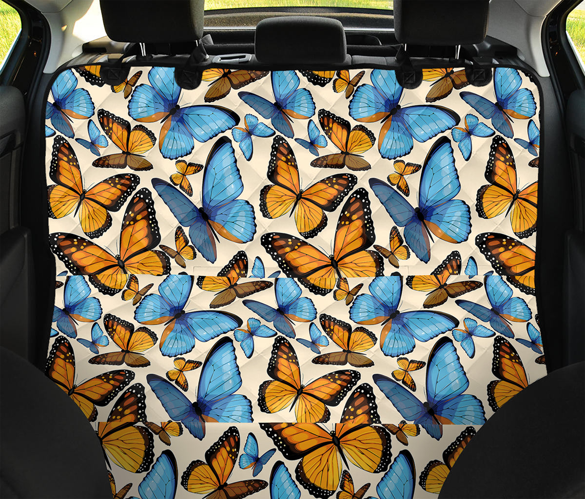 Turquoise And Orange Butterfly Print Pet Car Back Seat Cover