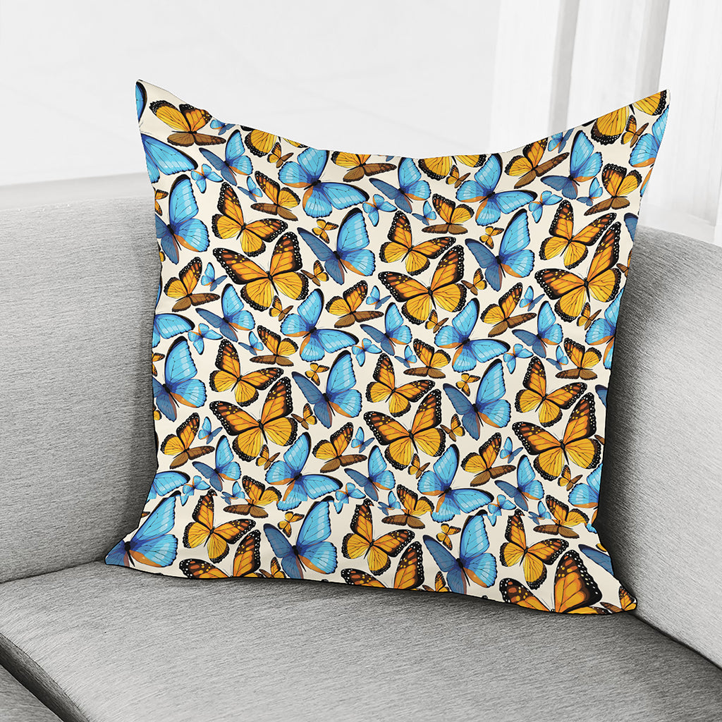 Turquoise And Orange Butterfly Print Pillow Cover