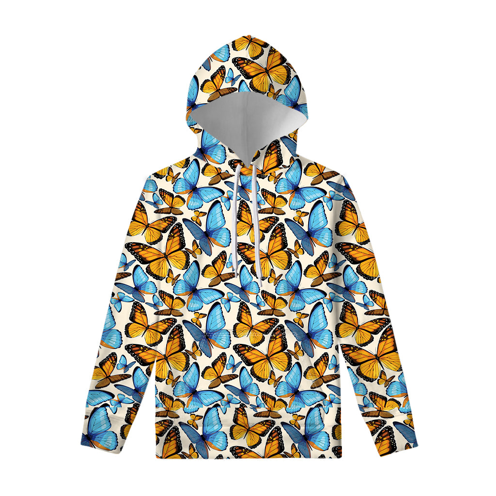 Turquoise And Orange Butterfly Print Pullover Hoodie