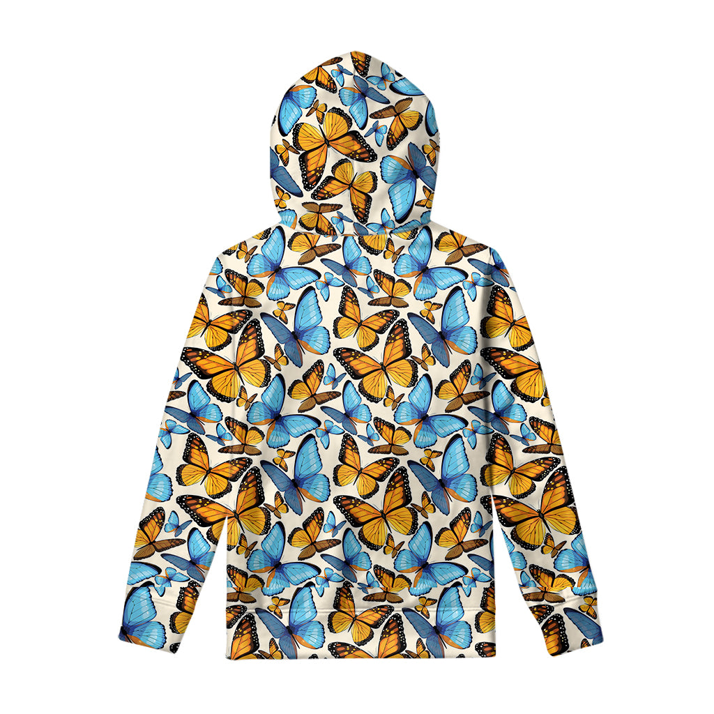 Turquoise And Orange Butterfly Print Pullover Hoodie