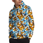 Turquoise And Orange Butterfly Print Pullover Hoodie