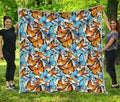 Turquoise And Orange Butterfly Print Quilt