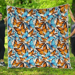 Turquoise And Orange Butterfly Print Quilt