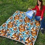 Turquoise And Orange Butterfly Print Quilt