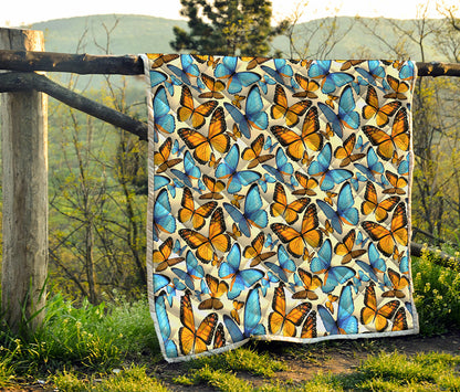 Turquoise And Orange Butterfly Print Quilt