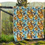 Turquoise And Orange Butterfly Print Quilt