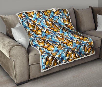 Turquoise And Orange Butterfly Print Quilt