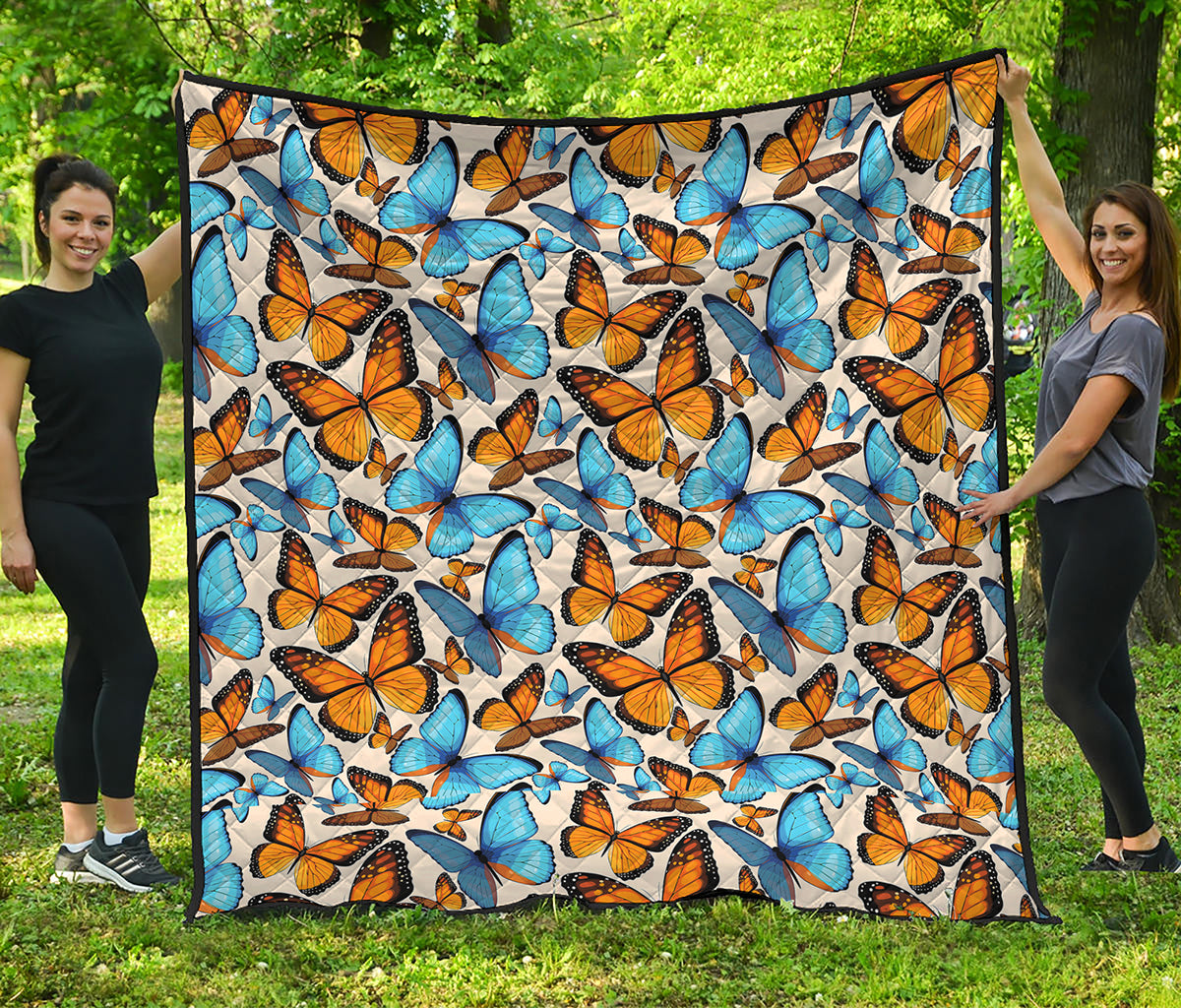 Turquoise And Orange Butterfly Print Quilt