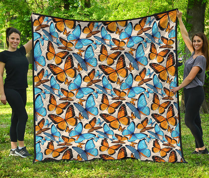 Turquoise And Orange Butterfly Print Quilt