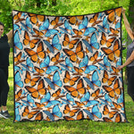 Turquoise And Orange Butterfly Print Quilt