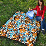 Turquoise And Orange Butterfly Print Quilt