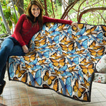 Turquoise And Orange Butterfly Print Quilt
