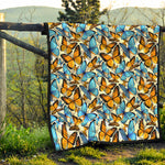 Turquoise And Orange Butterfly Print Quilt