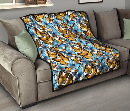 Turquoise And Orange Butterfly Print Quilt