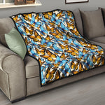 Turquoise And Orange Butterfly Print Quilt