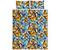 Turquoise And Orange Butterfly Print Quilt Bed Set