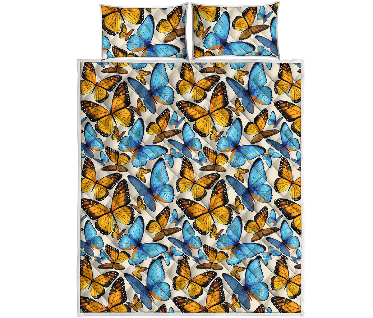 Turquoise And Orange Butterfly Print Quilt Bed Set
